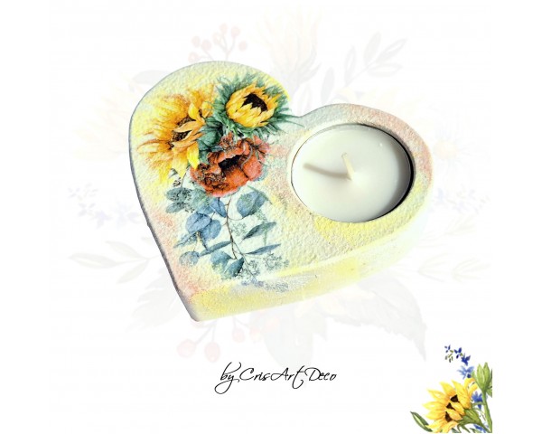 Suport decorativ pentru lumanare - buchet floarea soarelui si maci 114047